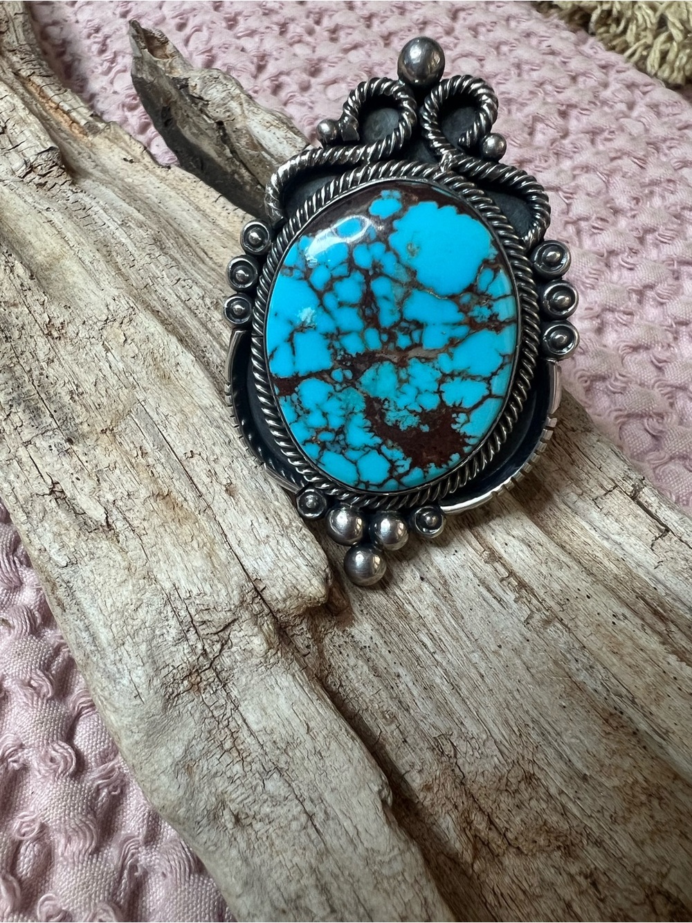 Navajo Marita & Daniel Benally Turquoise Sterling Silver Ring Size 9.25